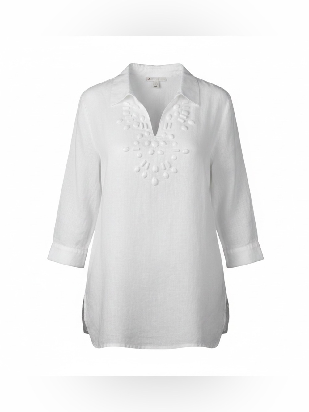 JM Collection White Embroidered V-Neck Tunic Blouse